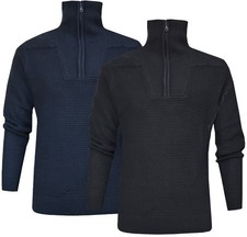 Half Zip Knitted Jumper Plain 1/4 Zip Funnel High Neck Pullover Sweater Ex Store