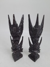 Vintage Intricately Hand Carved Wooden Figure Garuda And Vishnu Hindu Statues 2x