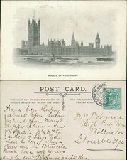 Houses of Parliament 1904 Stoke Newington SONT Cancel W Straker of Ludgate hill