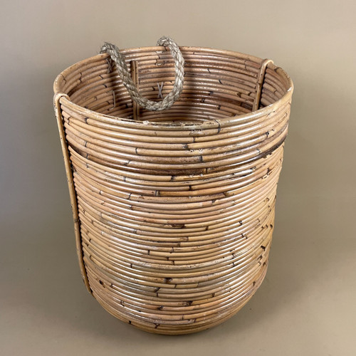 Vintage woven bamboo basket - woven,