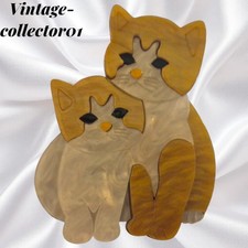 Modern Arcrylic Handmade BROOCH 3D  Ginger White pearlescent Kittens Cats BN 