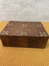 Vintage Wooden Jewellery /Trinket Box Handcrafted, Old - 21cm x 16cm x  8cm
