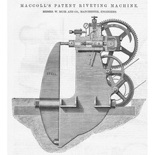 MacColl's Patent Riveting Machine - Antique Engineering Print 1878