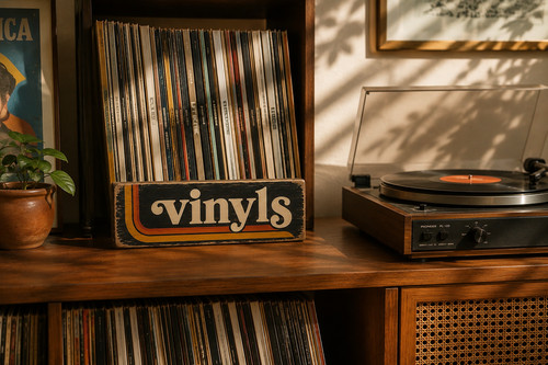 Vinyl records wooden sign - records,