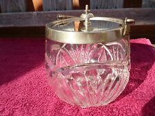 Lovely Vintage Cut Glass Biscuit Barrel with Silver Plated Mounts .