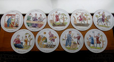SET OF NINE INTRIGUING VINTAGE MEDIEVAL SCENES PLACEMATS WITH FELT GREEN BACKS