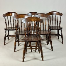 Set of 6 Victorian Oak Farmhouse Dining Chairs / Windsor Kitchen Chairs