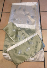 FAB CREAM/TAUPE SILK LOOK SILVER SEQUIN LEAF DOUBLE DUVET COVER + 2  PILLOWCASES