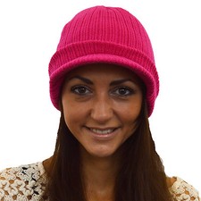 Peaked Beanie Hat Knitted Winter Cap Unisex Adult Pink Grey Blue Green