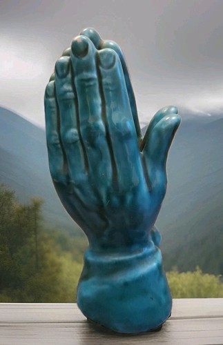 Vintage praying hands teal - hands,