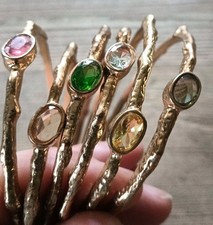 Plumo 6x Gold Plated Knobbly Textured Gem Set Bangle 6.5 cm inside diameter 