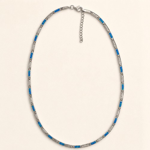 Opal meander necklace rhodium - opal,