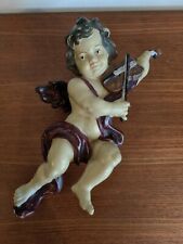 Large Vintage Plastic Putti Cherub Angel Violin Wall Hanging Ornament Christmas 