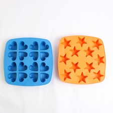 Lot Of 2 Silicone IKEA Ice Cube Trays Blue Hearts & Orange Stars