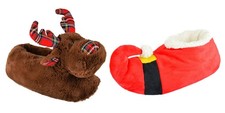 Christmas Santa Reindeer Slippers Plush Cosy Non Slip Festive Gift Adults Kids