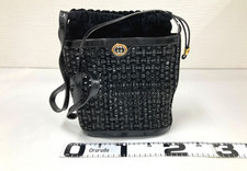 Vintage Gucci Shoulder Bag Drawstring Black Woven Leather 0013970572