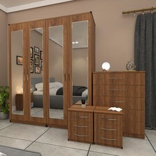 4 Door Mirrored Wardrobe Set