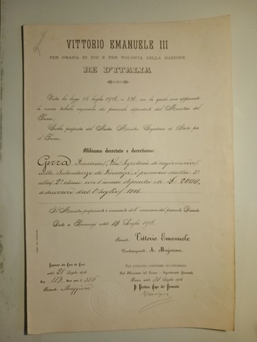 Certificate vittorio emanuele - "vittorio,