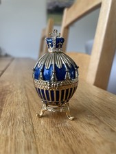  AKM Blue Gold Enamel Hinged Faberge Type Egg. St Basils Model Inside 2.5 Inches