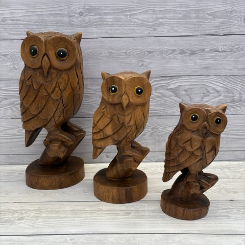 Hand carved wood owl figurine - hand,
