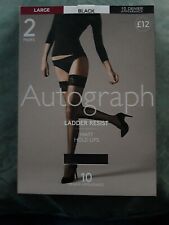 M&S 2 Pairs Hold Up Stockings. Ladder Resist, Matt Black, 10 Denier, Size Large