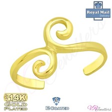 925 Gold Plated Toe Ring Adjustable Sterling Silver Womens Spiral Toe Ring