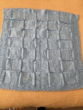 hand knitted blue blanket with bunting and babys hat new never been used