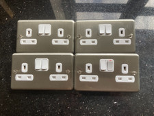 2 Gang Sockets Brushed Chrome With White Insert