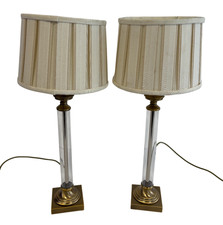 Pair Laura Ashley Winston Antique Brass Glass Candlestick Table Lamps - H4T O923