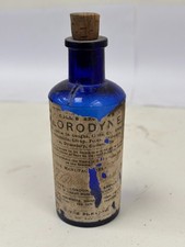 60311 Old Vintage Antique Glass Poison Bottle Blue Chemist Medicine Cure Browne