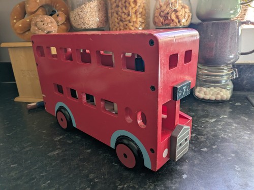 Vintage wooden red toy bus - red,