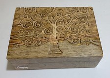 Tree of Life Hand Carved Wooden Box Jewellery Trinket Storage Treasure Chest Gif