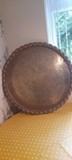 Vintage Brass Plaque Wall Platter,Tray Table Top, Large Round Etched Floral ....