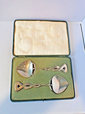 Very Rare Pair Boxed Oliver Baker Liberty & Co Cymric Solid Silver Large Spoons