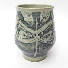 Vintage studio pottery resist decorated dragonfly vase, c1980, unmarked