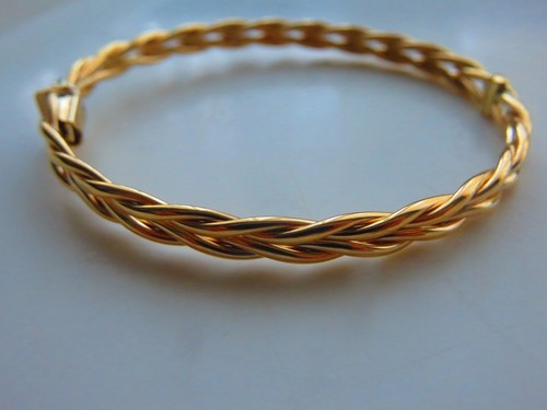 Gold braided hinged bangle - braided,