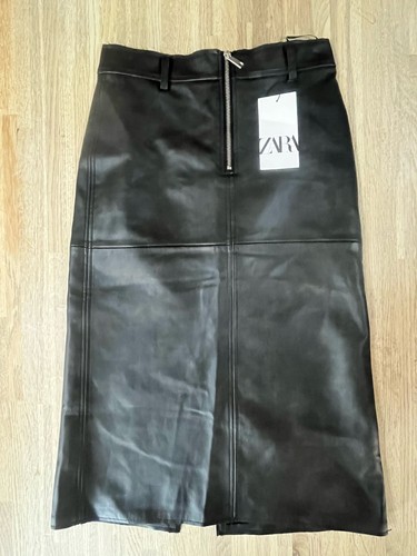 Zara black faux leather skirt - black,