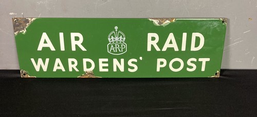 Air raid wardens post enamel - raid,