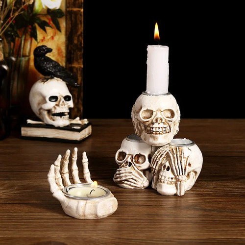 Halloween skull candle holder - halloween,