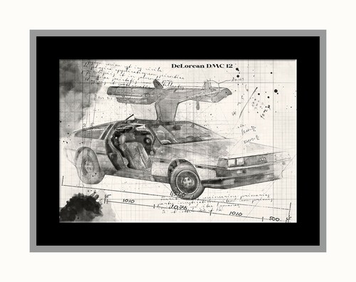 Line tech drawing delorean - tech,