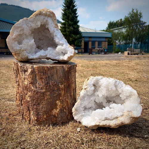 Quartz crystal geode pair - xl,