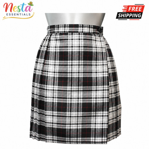 Womens white black red tartan - black,