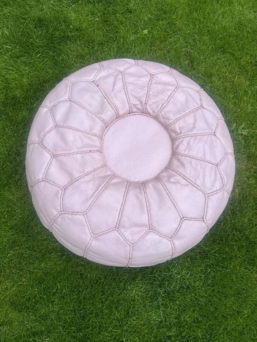 Pink leather moroccan pouffe - moroccan,