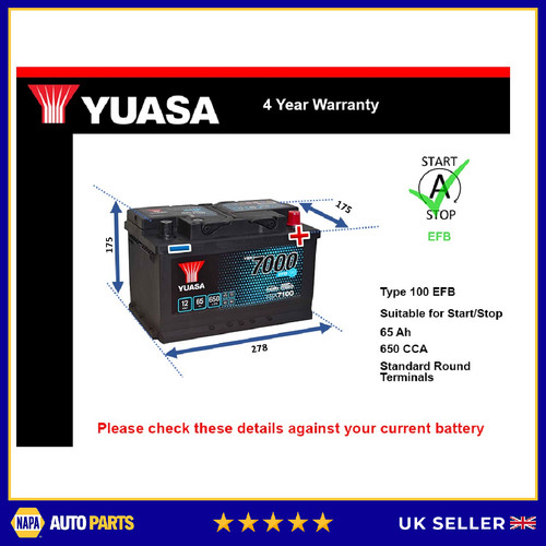 Efb car battery ybx7100 - efb,