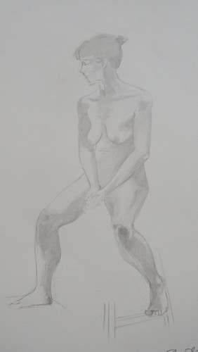Female nude pencil drawing - pencil,