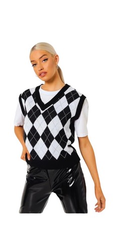 Womens knitted argyle sweater - argyle,