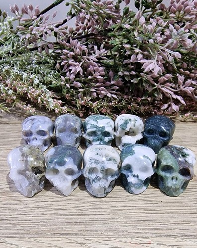 Moss agate crystal mini skull - mini,