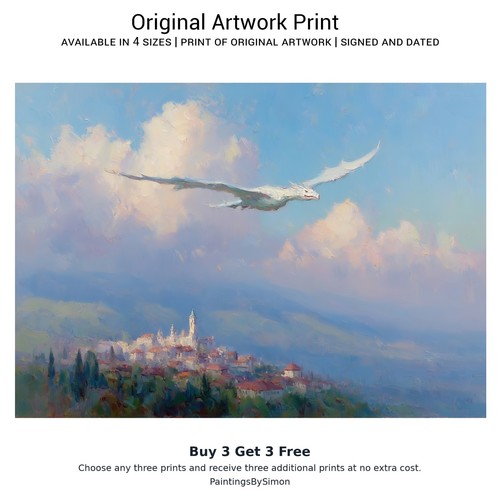 White dragon over village - dragon,
