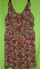 N.W.3 Hobbs Ruffle Floral Dress brown beige plum coral 100% Silk Size 14 vgc