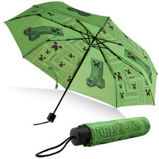 Minecraft Kids Foldable Umbrella Green Telescopic Design Push Button Accessory